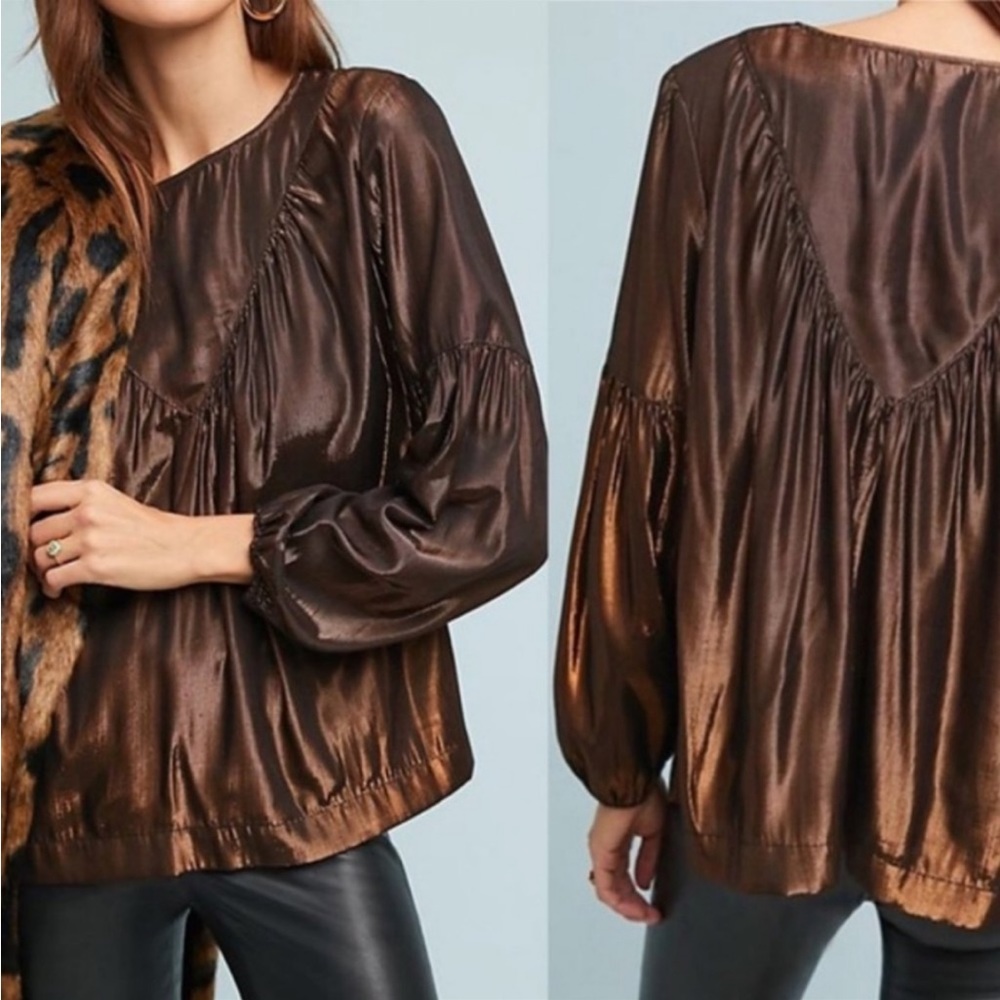 AMADI Anthropologie Copper Metallic Blouse